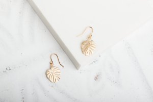 Claire+Hill+Designs+Gold+Monstera+Leaf+Earrings+